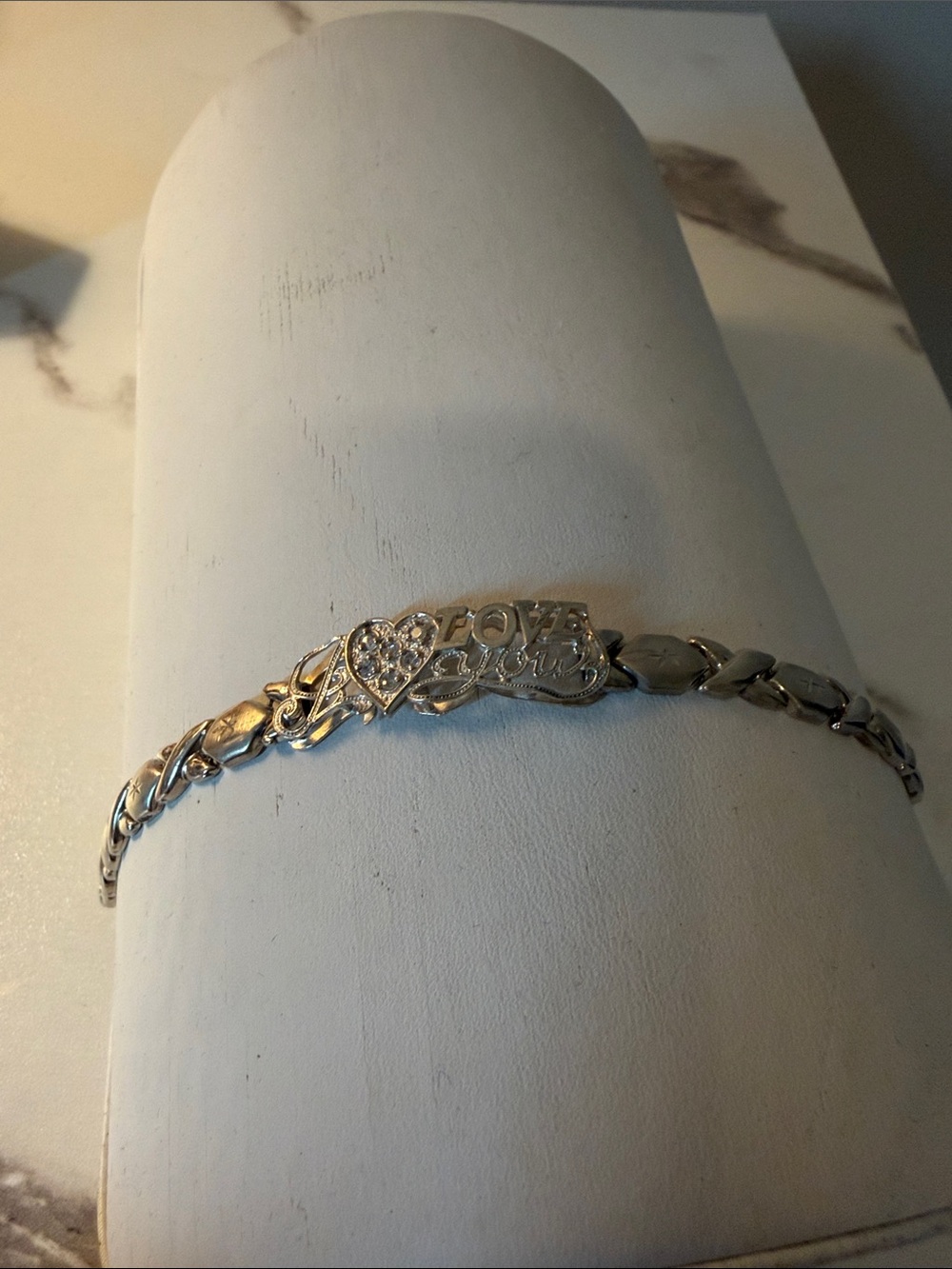 9.25 SterlingSilver I‎ Love you Heart with crystals Link Bracelet
